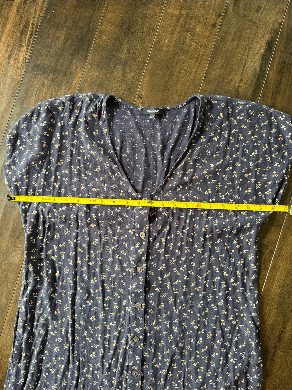 Madewell Navy Floral V-Neck Button-Down Dress - Picture 7 of 10